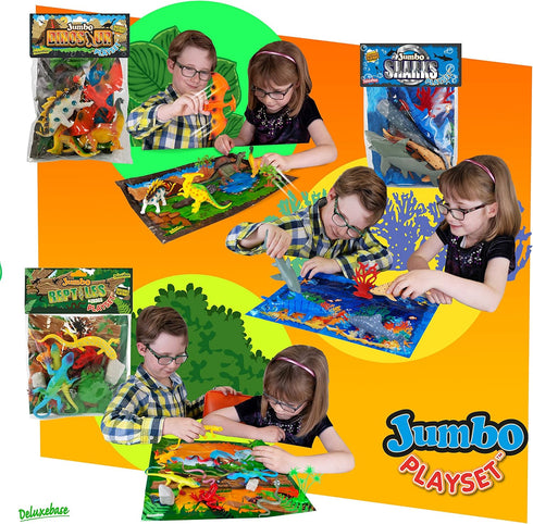 Deluxebase Jumbo Playset - Dinosaur from 12-Piece Large Dinosaur Figurines Toy Set. Bag of Dino Toys including a Stegosaurus, Pterodactyl and Spin...