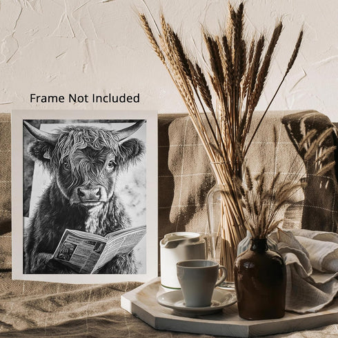 Posterizer 1 pcs-funny cute highland cow reading on toilet 1-Bathroom Restroom Art-Art for Animal Lovers-Decor for Home & Office- unframed wall ar...