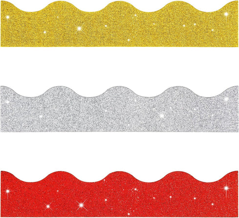 62 Feet Back to School Bulletin Board Border Shiny Glitter Scalloped Borders Bulletin Board Decorative Trim Poster Borders Bulletin Board for Scho...