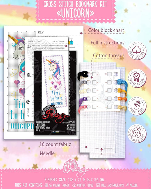 Povitrulya Embroidery Kit 'Unicorn' - Counted Cross Stitch Bookmark Set...