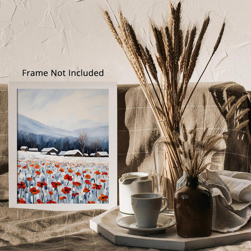 Posterizer 1 pcs-snowy winter flowers scene in oil painting style-12-Floral & Botanical Art-Landscape & Nature Art-Living Room Bedroom Decor- unfr...