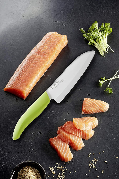 Kyocera Advanced Ceramic Revolution Series 4.5-inch Utility Knife, Green Handle, White Blade...