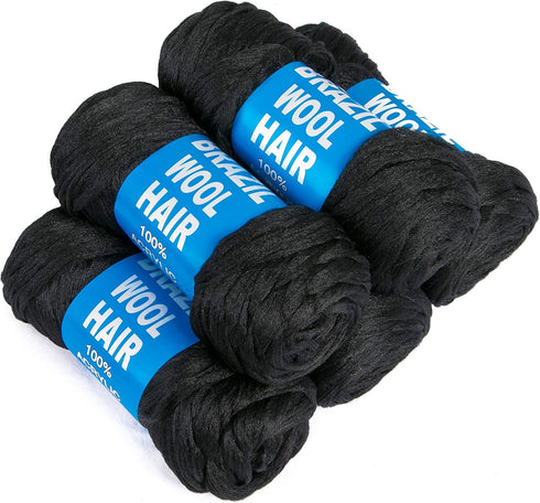 5Roll Brazilian Yarn Wool Hair Arylic Yarn for Hair Crochet Braid Twist Warps Black Color...