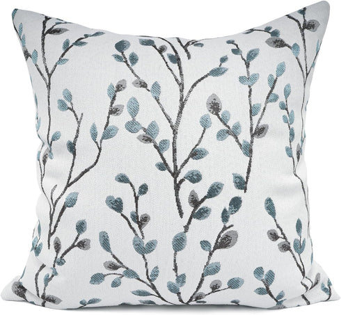 YOUR SMILE Classical Embroidery Jacquard Teal Leaf Pattern Square Decorative Throw Pillow Case Cushion Cover 18x18 inch...