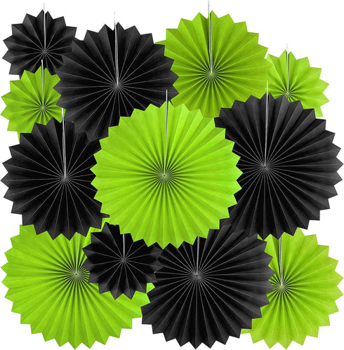 Black Green Party Hanging Paper Fans Decorations - Tropical Jungle Animal Birthday Party Ceiling Hangings Graduation Bachelorette Party Photo Boot...