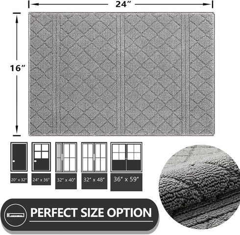 REFETONE Indoor Door Mat, 16x24, Non-Slip Absorbent Resist Dirt Door Rug, Machine Washable Low-Profile Inside Floor Mat Doormats for Entryway, Gre...