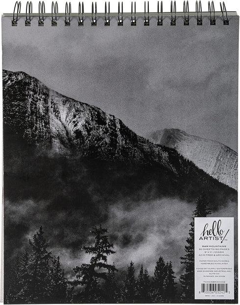 Hello, Artist! Black Mountains Sketchbook, 9x11, White Paper...