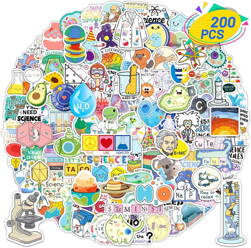 200PCS Science Stickers Chemistry Biology Physics Stickers for Students Kids Natural Science Class Teachers Laboratory Decor Water Bottles Laptop ...