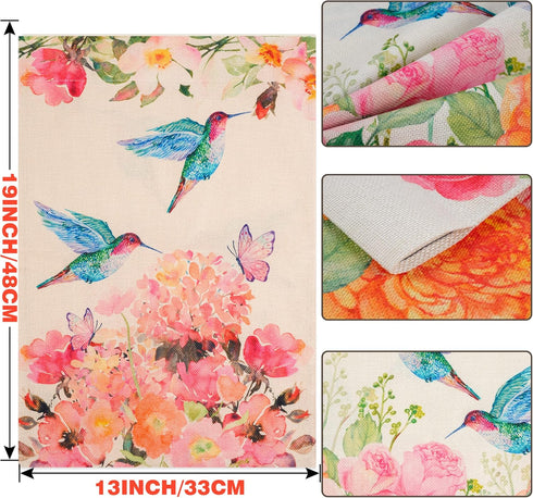 1PCS Hummingbird Spring Garden Flag Flower Garden Spring Yard Outdoor Flag Double Sided Small Burlap Bird Flag for Outside Holiday Decor(12.5 x 18...