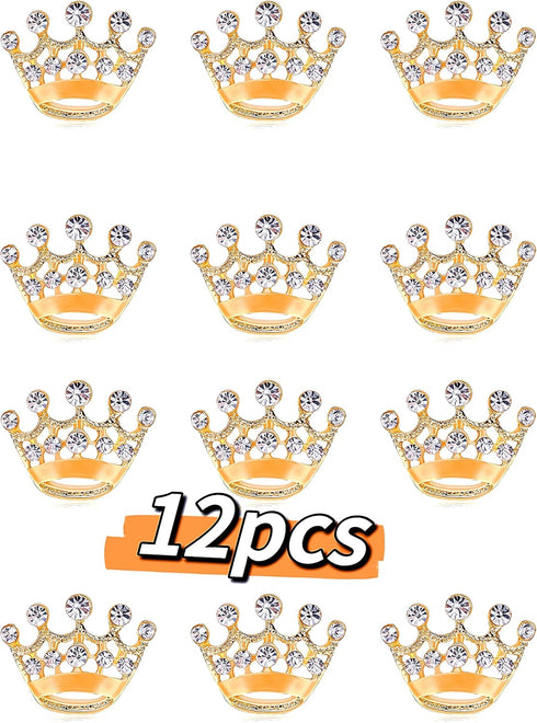 lot 12/24/48pcs small crown brooch pins for women fashion gold silver rhinestone crown brooches pin for men suit jacket bulk crown pins...