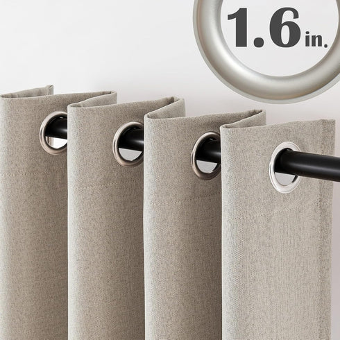 jinchan Blackout Linen Textured Curtain 84 Inches Long for Living Room Thermal Insulated Grommet Top Window Drape for Bedroom 38x84 Greyish Beige ...