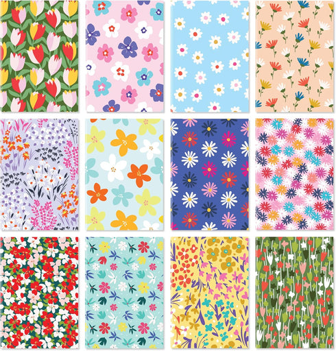 S&O Floral Notebook Journal Set with 12 Unique Designs - Brightly Colored 3.5x5" Mini Notebooks That Fit Anywhere - Durable Pocket Notebook Set - ...