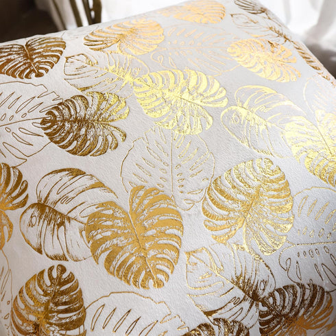 Velvet Throw Pillow Covers 18x18 inch Set of 2 Gold Stamping Leaves Throw Pillows for Couch Sofa Bed Living Room, Luxury Cushion Covers...