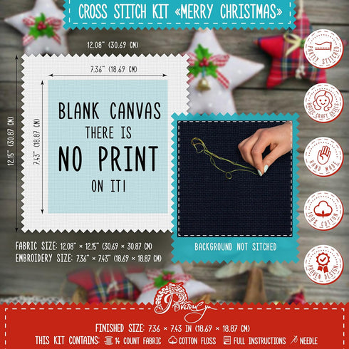 Counted Cross Stitch Kit 'Merry Christmas' - Easy-to-do Embroidery Sampler Set for the Christmas and New Year Holidays, Encouragement, with a Chri...