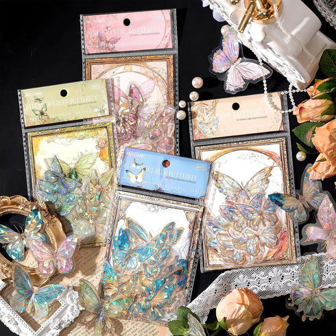 Boxkat 3D Butterfly Stickers Set 80 Pcs Ice Crystals Transparent Butterfly Waterproof Sticker Decals for Scrapbooking Supplies Phone Cases Journal...