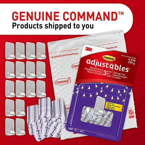 Command Adjustables Repositionable 1/2 lb Clips, 16 Hooks, 36 Strips/Pack...