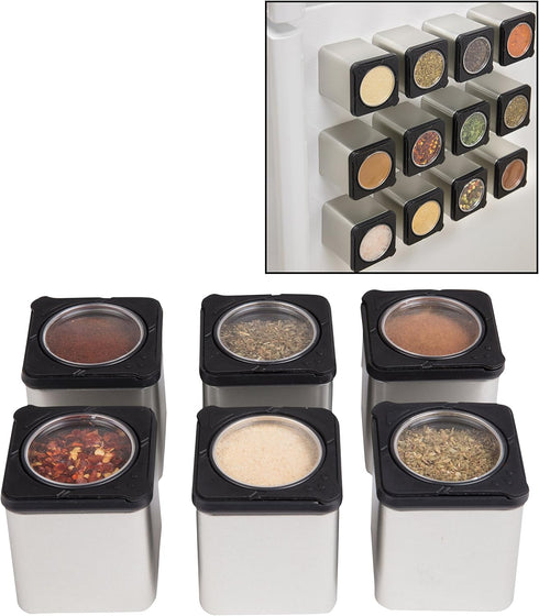 Magnetic Spice Jars - Shake or Pour Containers Attach to Most Refrigerator Doors & Appliances - Set of 6 Seasoning Dispensers - Easy Open Window T...