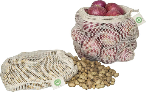 Reusable Mesh Produce Bags made from 100% Organic Cotton - Perfect Reusable Net Vegetable Bags - Eco-friendly, Bio-degradable & Washable Fruit, Ve...