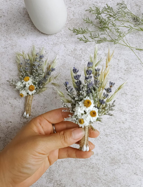 Dried Flowers Boutonniere for Men Wedding 2 Pieces Set Groom Boutonniere kit Boho Pampas Fall Anniversary Decorations (Lavender)...