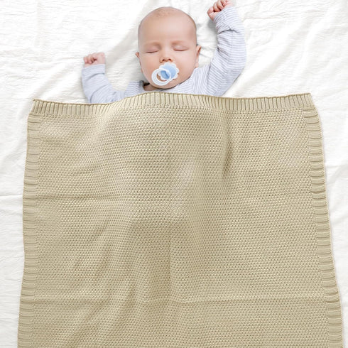 mimixiong Baby Blanket Knit Swaddle Blanket Soft Warm Crochet Neutral Receiving Unisex Baby Blanket for Boys and Girls Light Camel40 x 30 inches...