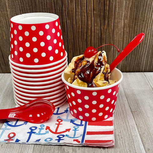 12 Ounce Disposable Paper Treat Cups Ice Cream Bowls -Plastic Spoons - Paper Straws - Ice Cream Sundae Kit for 24 - Blue, Pink, Orange, Yellow, Gr...