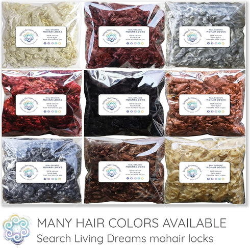 Real Mohair Locks. Hand Dyed Wool Fiber for Rooting, Felting, Blending, Spinning, Wallhangings and Embellishments. Silver, 1 Ounce (28g)......