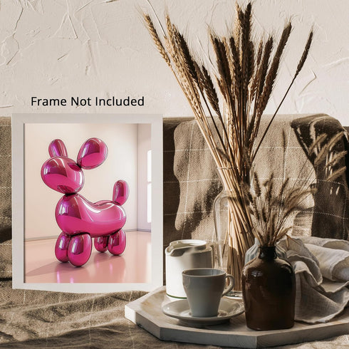 Posterizer 1 pcs-shiny metallic balloon animal-dog-pink cute art 3-Kids Room Art-Art for Animal Lovers-Decor for nursery toddlers kids room- unfra...