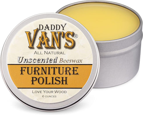 Daddy Van's All Natural Beeswax Furniture Polish – Unscented, Food-Safe Wood Wax for Furniture, Cabinets, Antiques & Butcher Blocks – Non-Toxic, C...