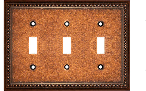 Raised Pearls Decorative Wall Plate Switch Plate Outlet Cover (Triple Toggle, Sponged Copper)...