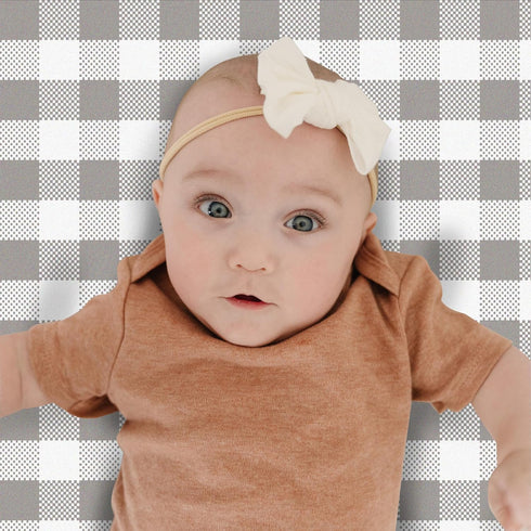 Gray and Cream Buffalo Check Deluxe Flannel Changing Pad Cover - Buffalo Check Print Cotton Flannel, Cream, Gray, Fully Elasticized, 6 in Deep Poc...