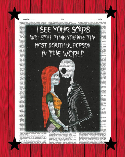 Nightmare Before Christmas Wall Decor Jack and Sally I See Your Scars. Inspirational Quote Print Nightmare Before Christmas Dictionary Art Print 8...