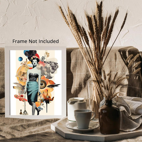 Posterizer 1 pcs-vintage fashion woman with animals sci fi collage-Abstract & Modern Art-Retro Art-Gift for Women, Fashionistas, Designer Fashion ...