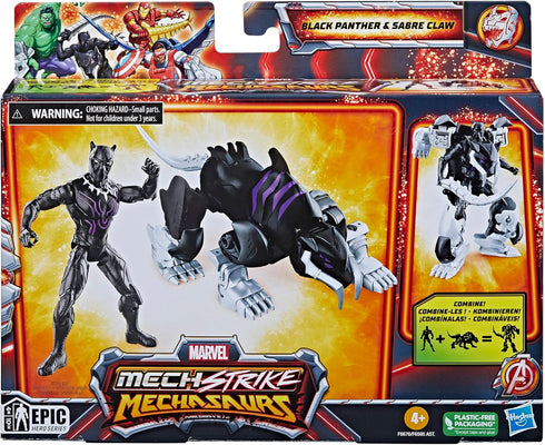 Marvel Mech Strike Mechasaurs, 4-Inch Black Panther with Sabre Claw Action Figures, Super Hero Toys for Kids Ages 4 and Up...