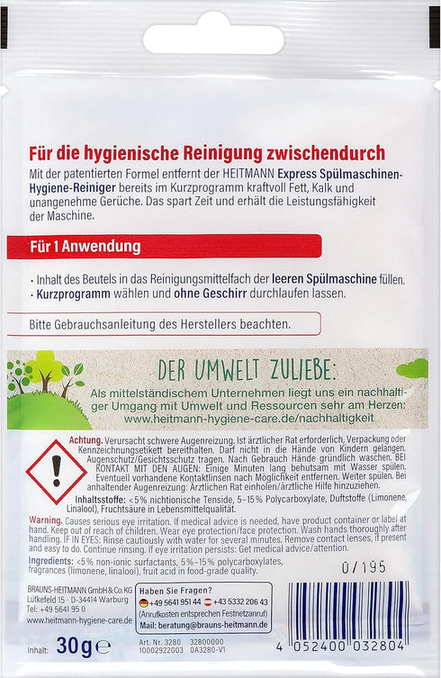 Heitmann Express Dishwasher Hygiene Cleaner 30 g...