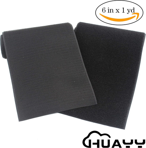HUAYY Sew on Hook and Loop Style?Non-Adhesive Nylon Strips Fabric?Black (6in x 1yd)...