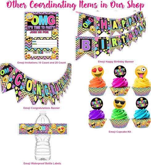 POP parties Emoji Bottle Wraps - 20 Emoji Water Bottle Labels - Emoji Decorations - Made in the USA...