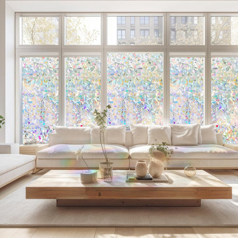 Window Privacy Film Rainbow Window Clings 3D Decorative Stained Glass Vinyl Anti UV Static Cling Film Non-Adhesive Window Covering Film (11.8'' x ...