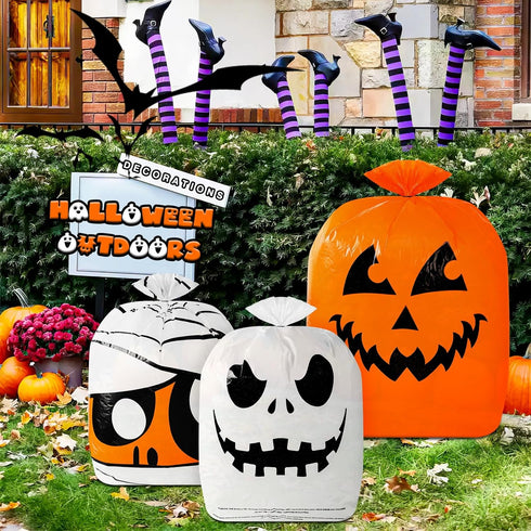 6 Pcs Halloween Pumpkin Leaf Bags, Halloween Pumpkin Trash Bags with Twist Tie, Fall Yard Trash Bags Yard Waste Bags Halloween Goodie Bags for Hal...