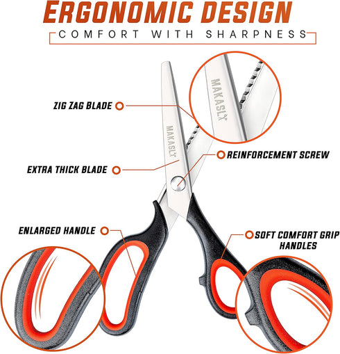 Pinking Shears - Fabric Craft Scissors with Decorative Edge, Zig Zag Blade, Professional Sewing Shear for Fabric/Leather/Paper (Red)...