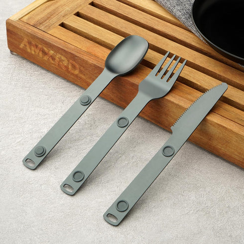 Magnetic Camping Utensils Set, Portable & Reusable Metal Travel Flatware, Outdoor Backpacking Cutlery Set, Knife, Fork & Spoon, 3-PACK, Gray...