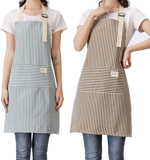 Lofekea Aprons 2 Pack Adjustable Bib Aprons with 2 Pockets Cotton Linen Cooking Kitchen Chef Apron for Women and Men...
