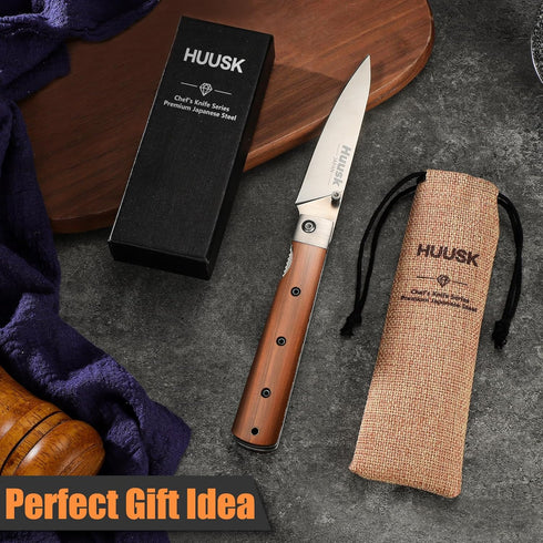 Huusk Folding Fruit Knife, Japanese Pocket Paring Knife with 440C Stainless Steel Ultra Sharp Blade, Portable Kitchen Knife,Thanksgiving Gift...