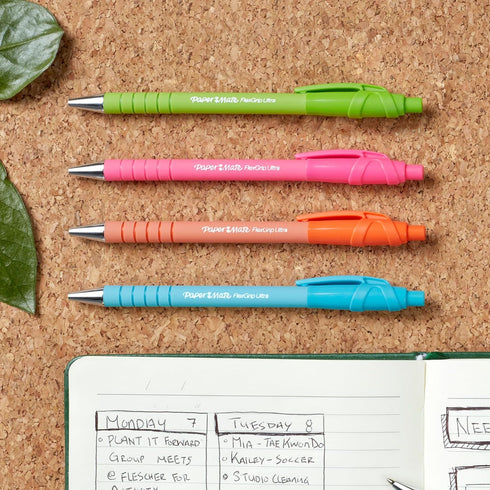 Paper Mate FlexGrip Ultra Ballpoint Pens, Made from Recycled Plastic Materials, Assorted Barrel Colors, Medium Point (1.0mm), Black, 12 Count...