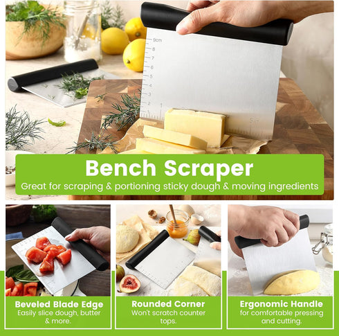 Spring Chef Dough Blender & Pastry Cutter Tool, Stainless Steel Pastry Blender & Bench Scraper for Pizza, Nut, Pie - Multipurpose Dough Cutter & S...