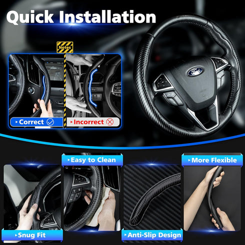 Azrra Car Steering Wheel Cover: Non-Slip Breathable Ergonomic Grip Black Carbon Fiber Steering Wheel Cover - Car Wheel Cover for Men/Women Univers...