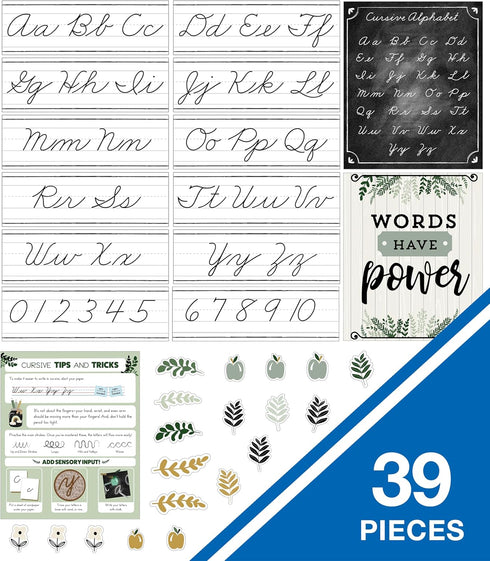 Carson Dellosa 39-Piece Farmhouse Cursive Alphabet and Number Line Bulletin Board Set, Cursive Alphabet Wall Strip and Number Line, Cursive Classr...