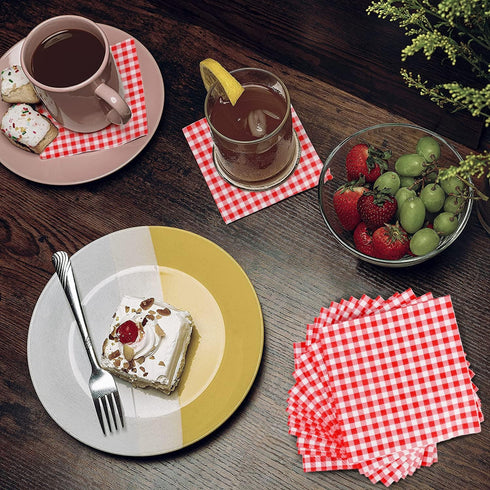 Gatherfun Cocktail Napkins 3-ply 80PCS Red and White Gingham disposable Paper Napkins Beverage napkins for Restaurant Bar Picnic Birthday Party...