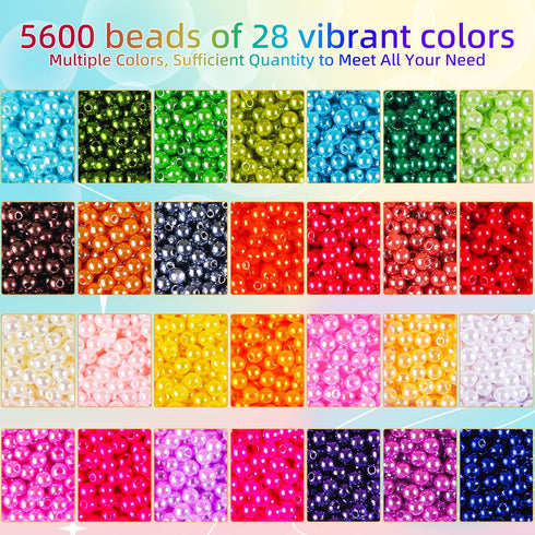 4200PCS Pearl Beads for Jewelry Making 28 Colorful 4mm Round Pearl Beads for Bracelets Making Kit Small Pearl Filler Beads for DIY Craft Necklace ...