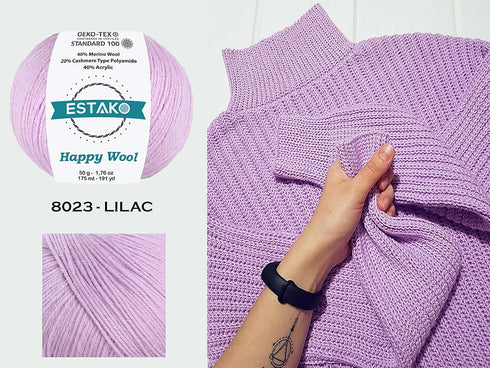Estako Happy Wool (2 Skeins pack) 40% Merino Wool 20% Cashmere Type Polyamide 40% Acyrlic Fingering weight soft Knitting and Crochet Yarn (2 x 1.7...