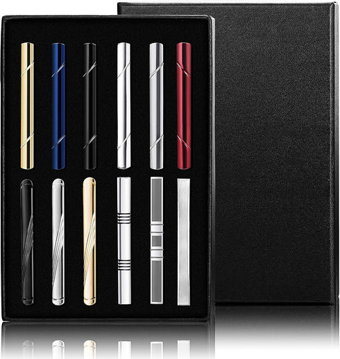 FUNRUN JEWELRY 12PCS Mens Tie Clips Set Black Tie Bar Clip for Regular Ties Necktie Wedding Business Clips with Gift Box...